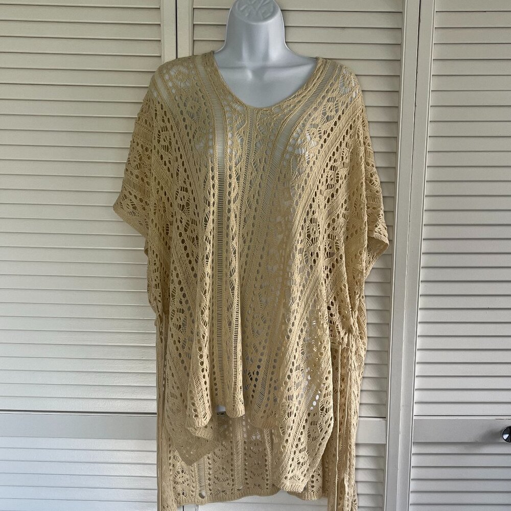 Crochet Swim Cover-Up Beige, Size L ( 12-14) NWOT